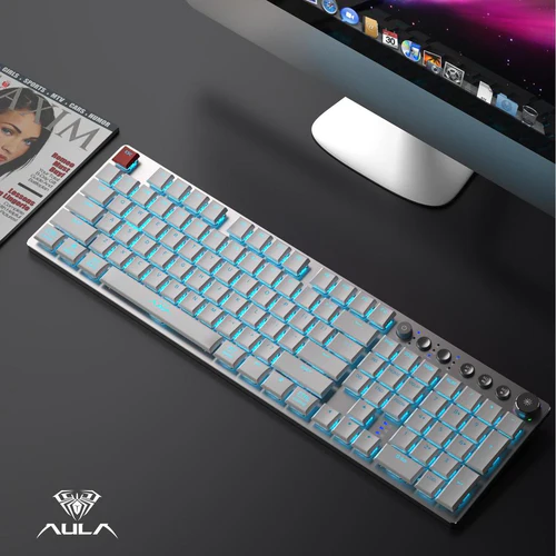 AULA F2090 Wireless Mechanical Keyboard Ultra Thin 104 Keys Bluetooth Wireless Keyboard